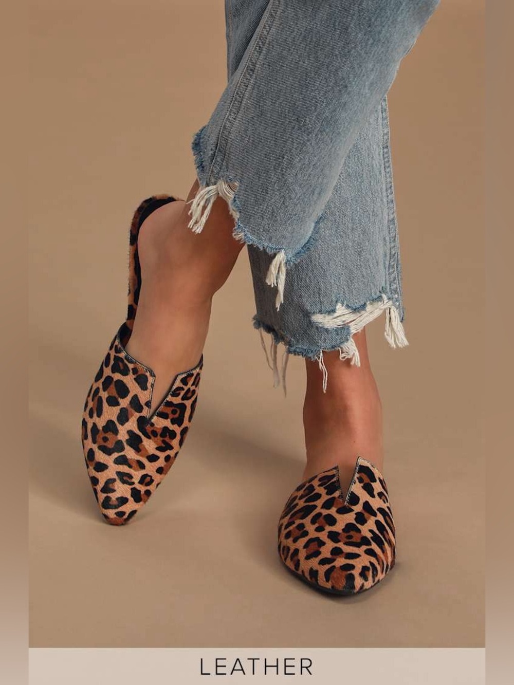 Lulus Lacee Leopard Calf Hair Pointed Toe Slides Size 10